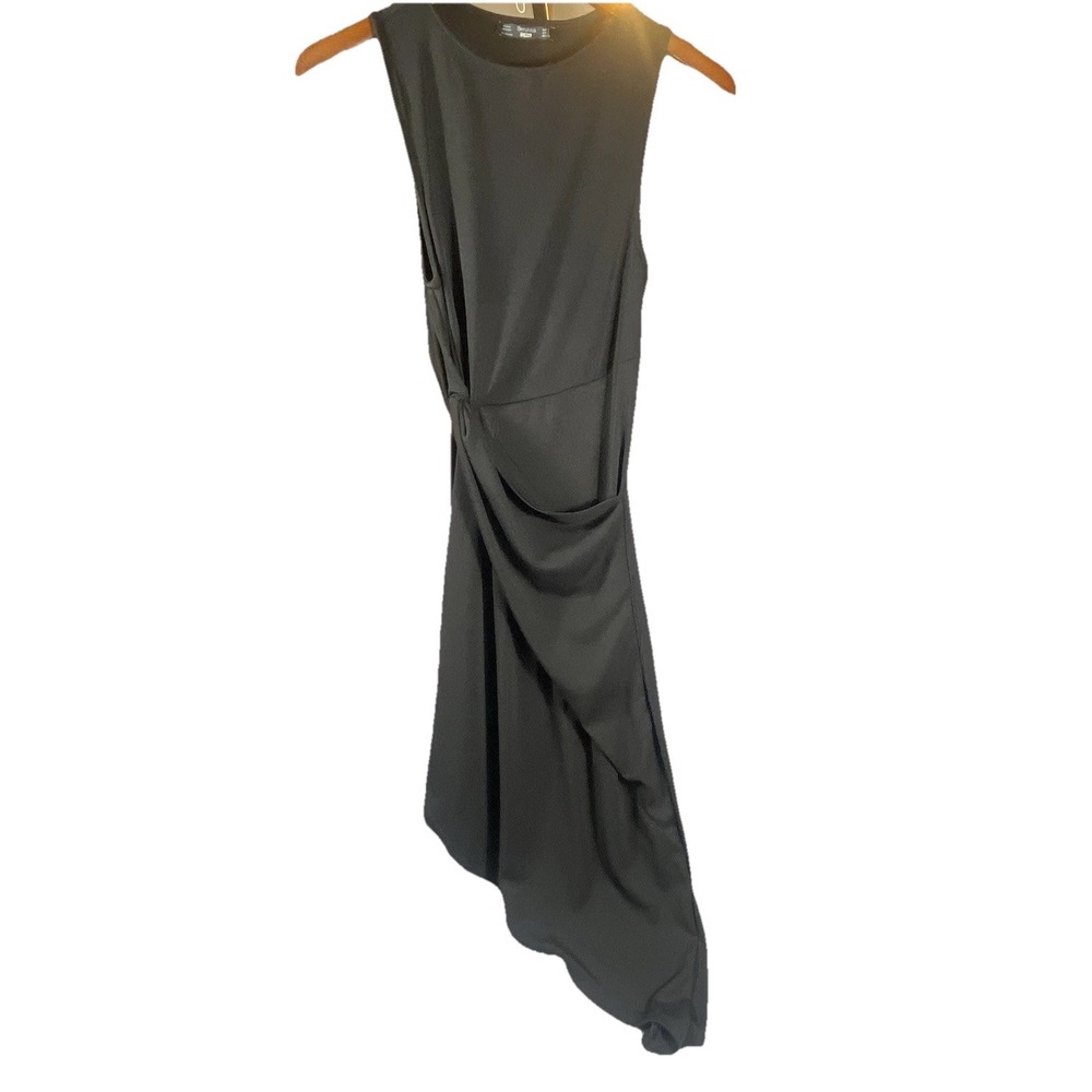 Bershka Black Asymmetric Dress Small Midi Elegant Cut Out Whimsy Goth Sexy